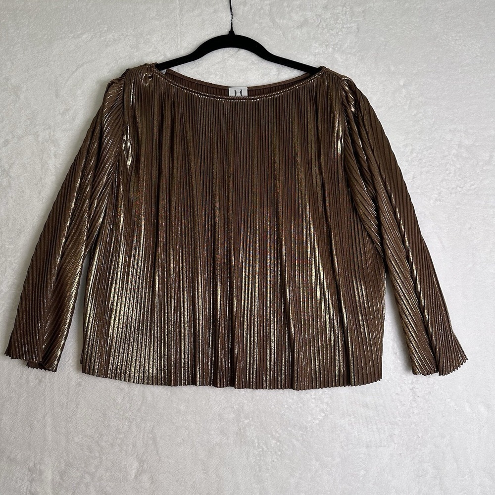 Halston‎ Womens Flutter Sleeve Swing Blouse Top Gold Bronze Size 2 Small Flaw